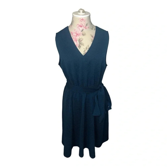 Lane Bryant Women’s Dark Turquoise Textured Dress Size 14/16 w/Belt - Picture 6 of 11